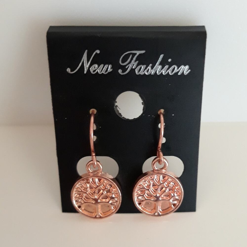 Tree of Life Dangle Drop Earrings Rose Gold